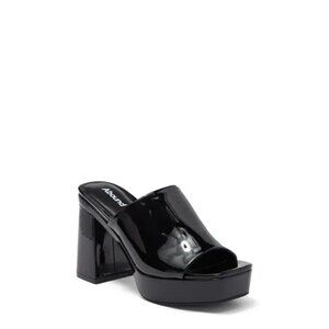 ABOUND "Sarah" Block Heel Mule Black Slide Patent